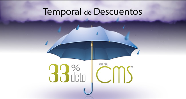 Temporal de Descuentos. 33% de Descuento en CMS durante Junio