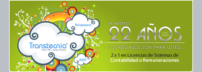 PROMOCI&Oacute;N ANIVERSARIO TRANSTECNIA 2X1 EN SISTEMAS CONTABILIDAD - REMUNERACIONES