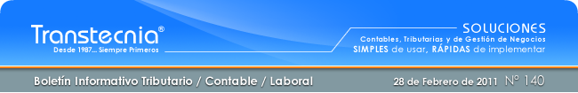Boletin informativo Transtecnia: Tributatio, Contable y Laboral