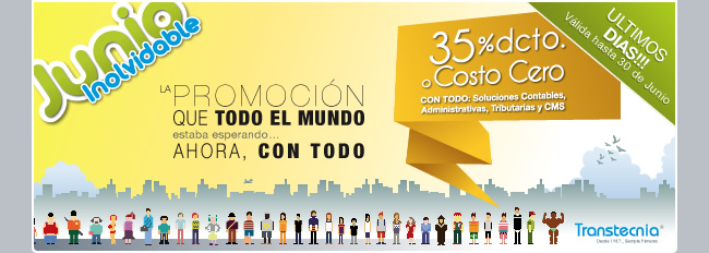 Junio Inolvidable. 35% de Descuento o Costo Cero en soluciones contables, administrativas, tributarias y CMS