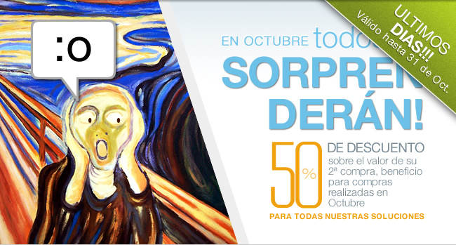 En Octubre todos se sorprenderán: 50% de descuento sobre el valor de su segunda compra.