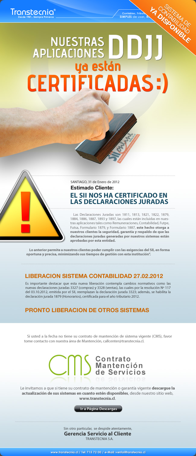Transtecnia - Nuestras aplicaciones DDJJ ya est&aacute;n certificadas