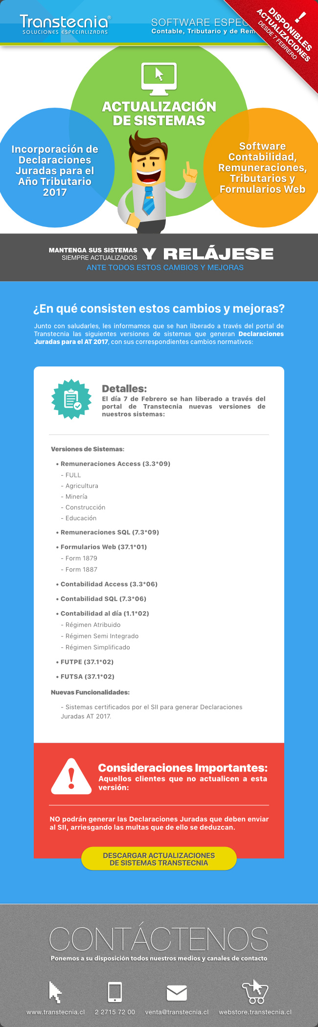 Transtecnia - Actualizaci&oacute;n Importante de Sistemas de Contabilidad, Remuneraciones, Tributarios y Formularios Web