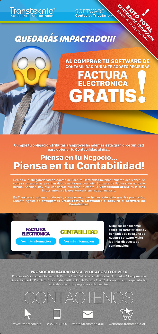 Transtecnia - Factura Electrónica GRATIS por la compra de Contabilidad en Agosto