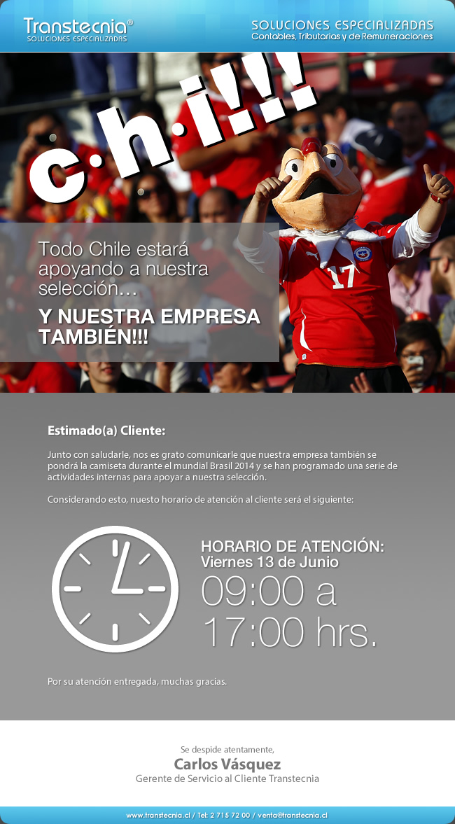 Transtecnia - Horario de Atenci&oacute;n Viernes 13 de Junio