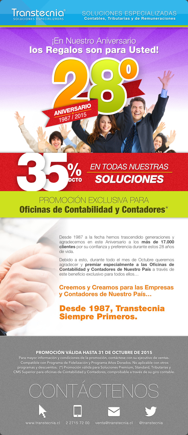 Transtecnia - Aniversario: 35% de Descuento en nuestras Soluciones Tecnológicas