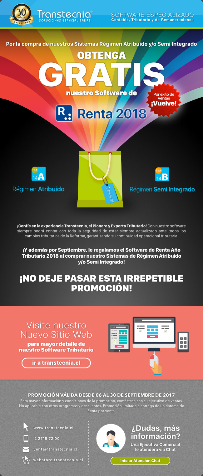 Transtecnia - Por éxito de ventas ¡Vuelve!. Obtenga Renta Gratis